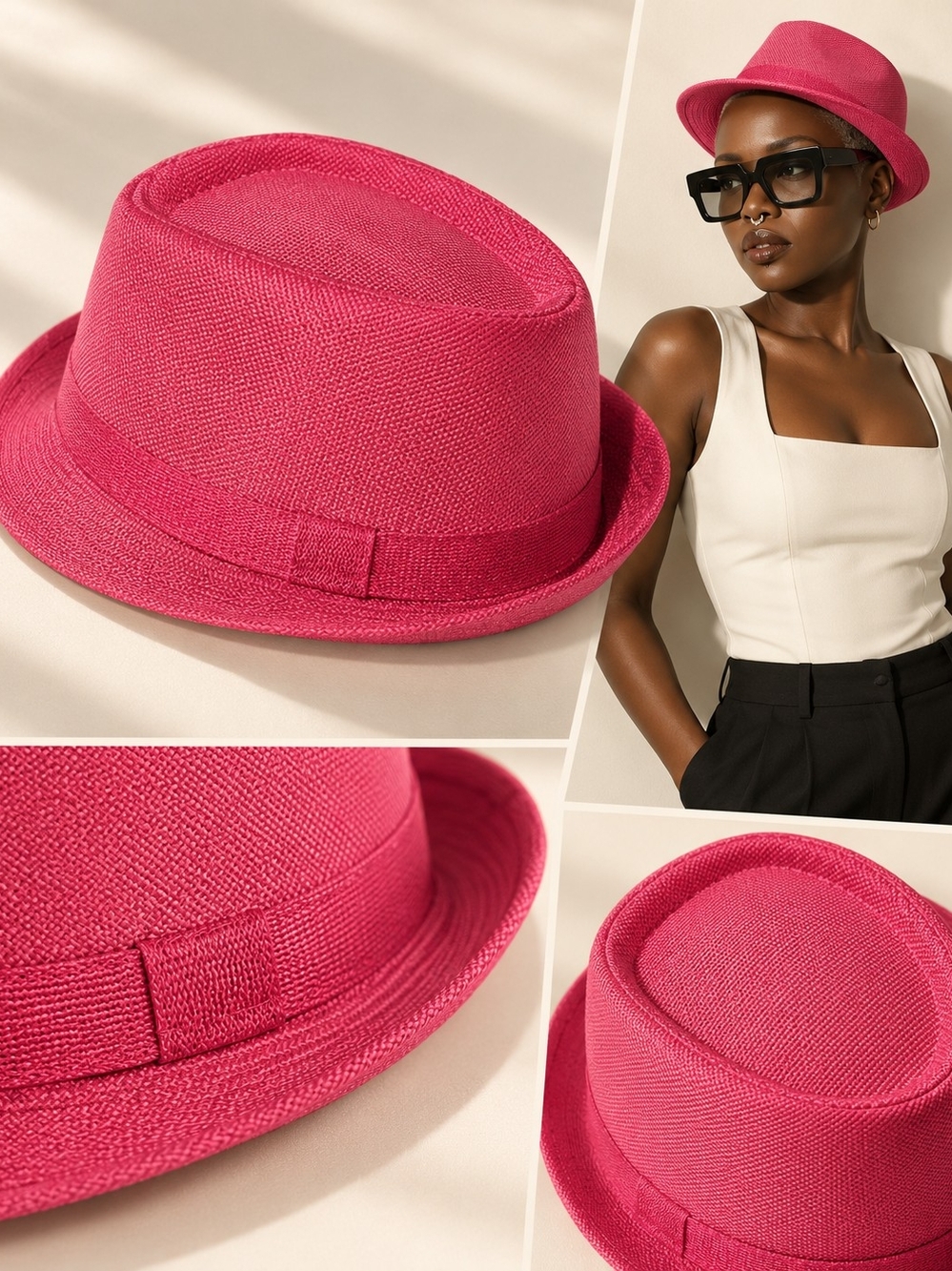 Women’s Pink Straw Trilby Hat